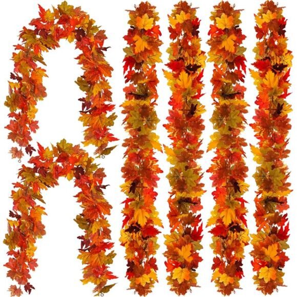6PCS Fall Maple Leaves Garland, Party Joy 5.6Ft Artificial Maple Leaf Autumn - Picture 1 of 7